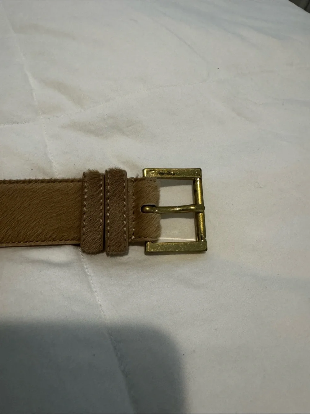 Theory Calf Hair Leather Belt Tan Gold Buckle Made in Italy M/L 30–34”